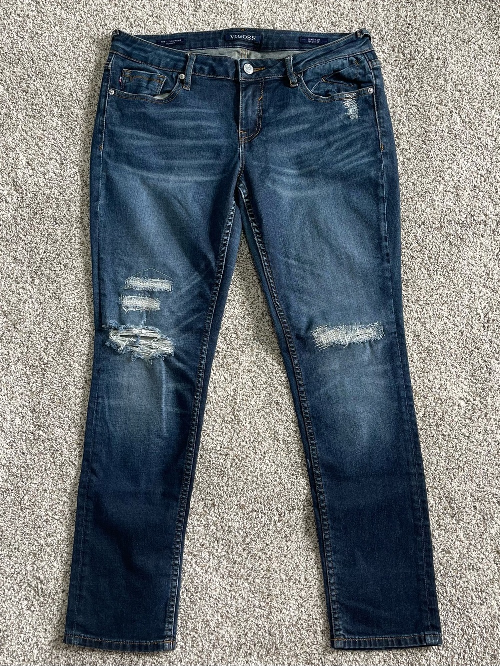 Vigoss- The Thompson Tomboy Women's Dark Wash Distressed Skinny Jeans W29 L27